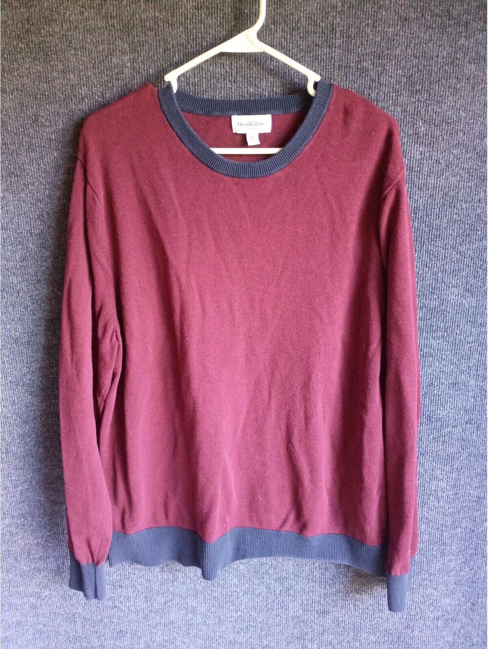 Goodfellow & Co Men's Crew Neck Sweater, Burgundy with Navy Trim, XL